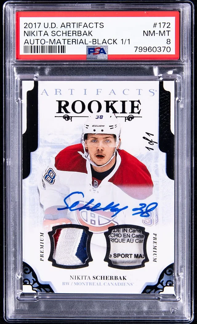 2017-18 Upper Deck Artifacts Nikita Scherbak Autograph Material Black #172 card image