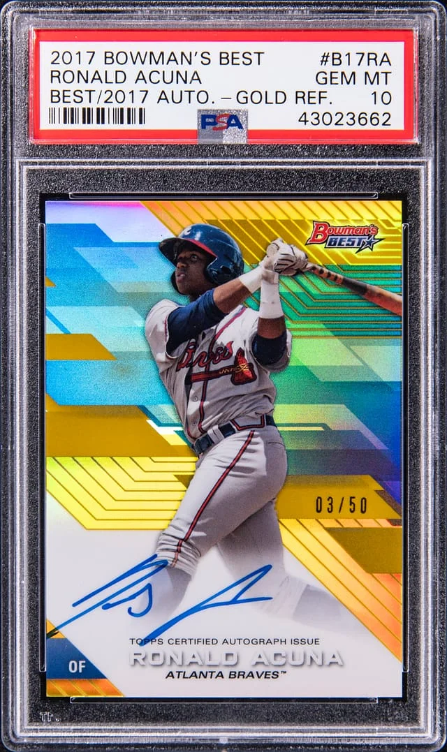 2017 Bowman Best Ronald Acuna Jr. 2017 Autograph Gold Refractor #B17RA card image