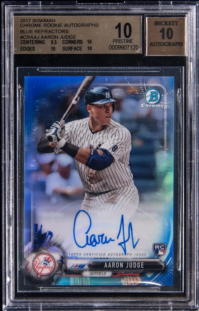 2017 Bowman Chrome Aaron Judge Autographs Blue Refractor #CRA-AJ card image