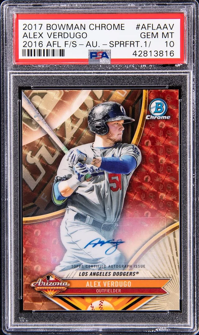 2017 Bowman Chrome Alex Verdugo 2016 Arizona Fall League Autographs-Superfractor #AFLAAV card image