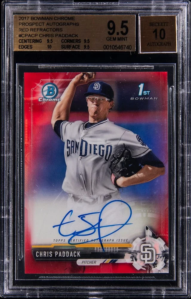 2017 Bowman Chrome Chris Paddack Prospect Autographs Red Refractor #CPA-CP card image