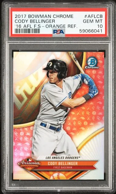 2017 Bowman Chrome Cody Bellinger 2016 Arizona Fall League Fall Stars Orange Refractor #AFLCB card image