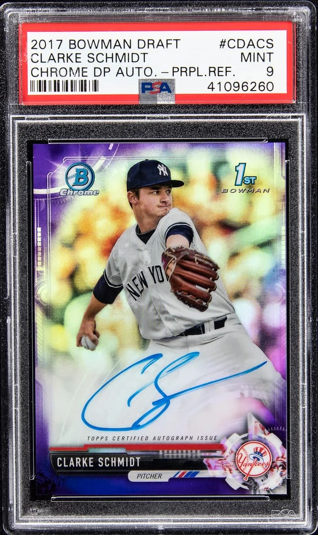 2017 Bowman Chrome Draft Clarke Schmidt Picks Autographs Purple Refractor #CDACS card image