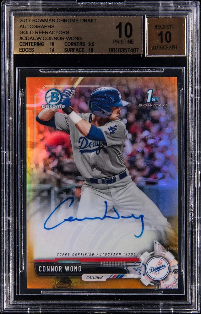 2017 Bowman Chrome Draft Connor Wong Autographs Gold Refractor #CDA-CW card image