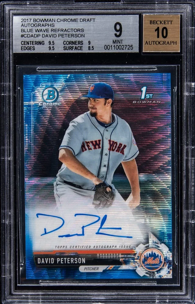 2017 Bowman Chrome Draft David Peterson Autographs Blue Wave Refractor #CDA-DP card image
