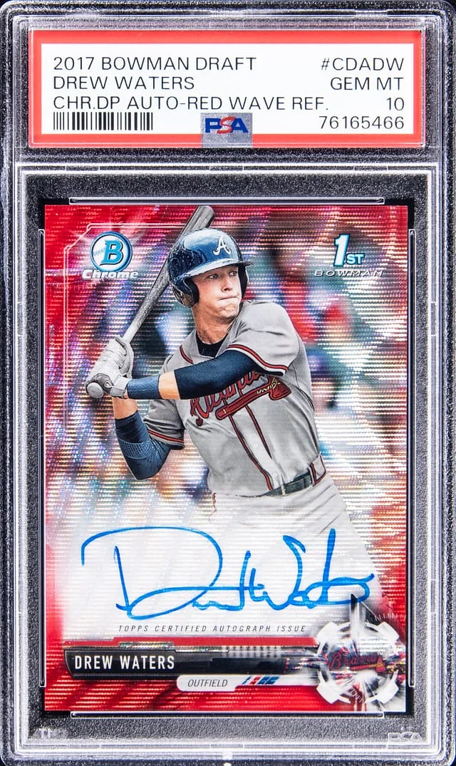 2017 Bowman Chrome Draft Drew Waters Autograph Red Wave Refractor #CDADW card image
