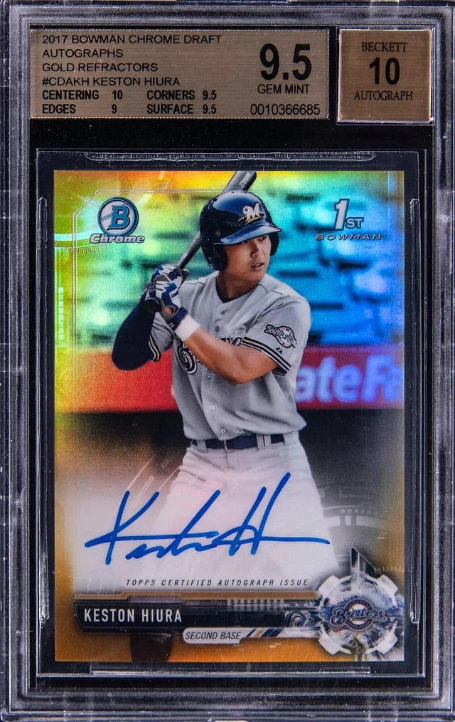 2017 Bowman Chrome Draft Keston Hiura Autograph Gold Refractor #CDAKH card image