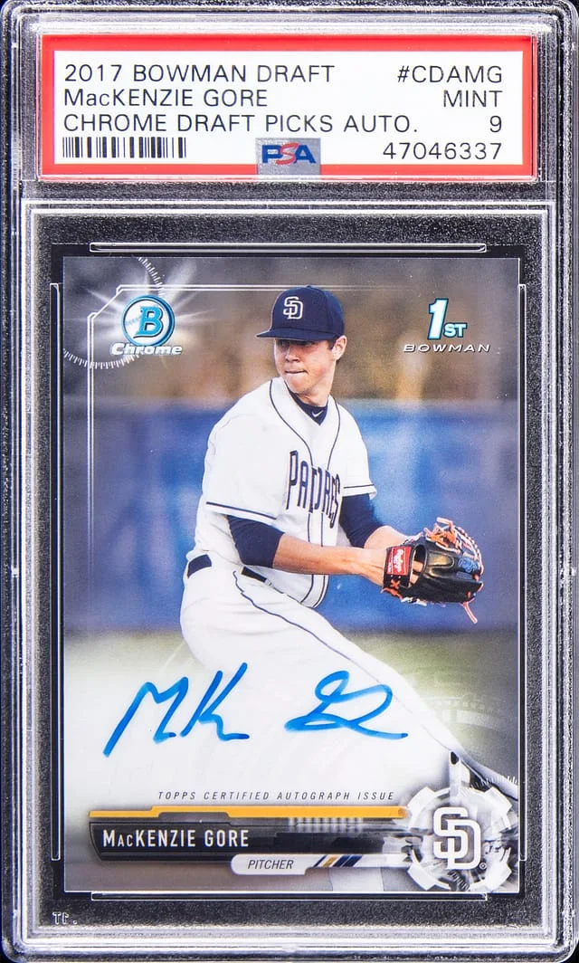2017 Bowman Chrome Draft MacKenzie Gore Picks Autograph Purple Refractor #CDA-MG card image