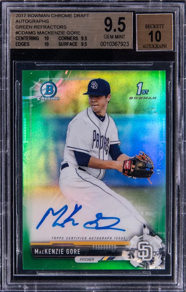 2017 Bowman Chrome Draft Mackenzie Gore Autograph Green Refractor #CDAMG card image
