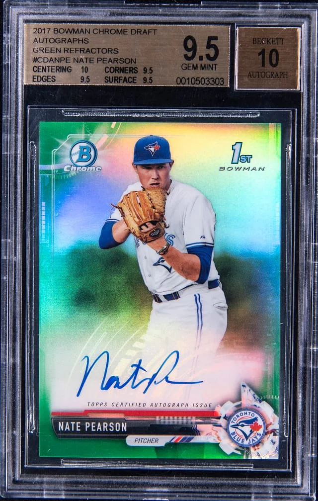 2017 Bowman Chrome Draft Nate Pearson Autographs Green Refractors #CDA-NPE card image