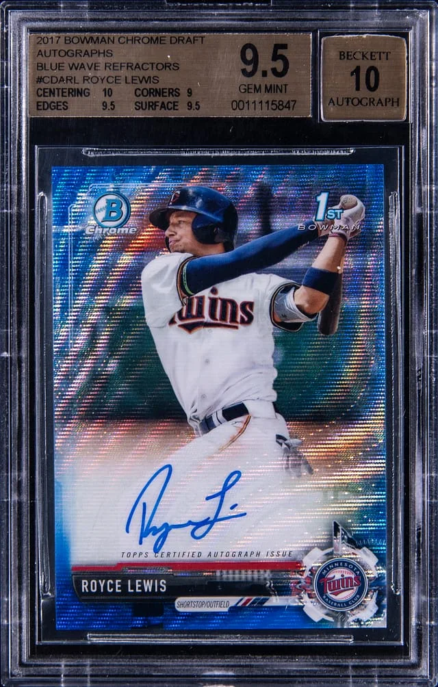 2017 Bowman Chrome Draft Royce Lewis Autographs Blue Wave Refractor #CDARL card image