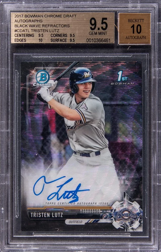 2017 Bowman Chrome Draft Tristen Lutz Black Wave Refractor Autograph #CDA-TL card image