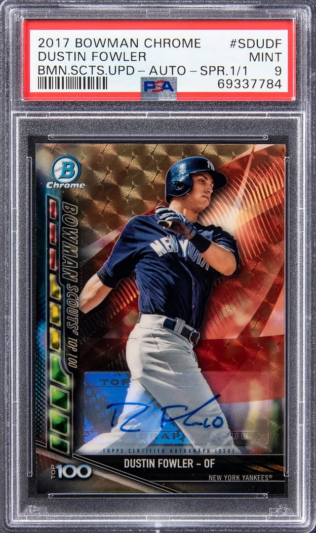 2017 Bowman Chrome Dustin Fowler Bowman Scouts' Updates Autographs SuperFractor #BSU-DF card image