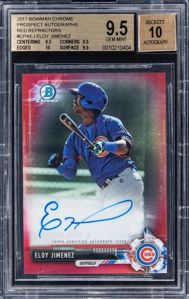 2017 Bowman Chrome Eloy Jimenez Prospect Autographs Red Refractor #CPA-EJ card image