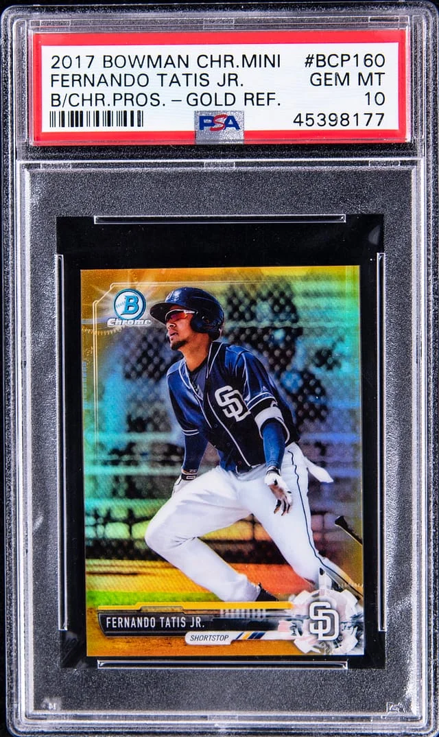 2017 Bowman Chrome Fernando Tatis Jr. Mini Bowman Chrome Prospects - Gold Refractor #BCP160 card image