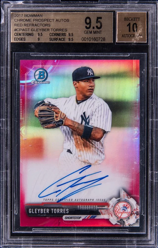 2017 Bowman Chrome Gleyber Torres Prospect Autographs Red Refractor #CPAGT card image