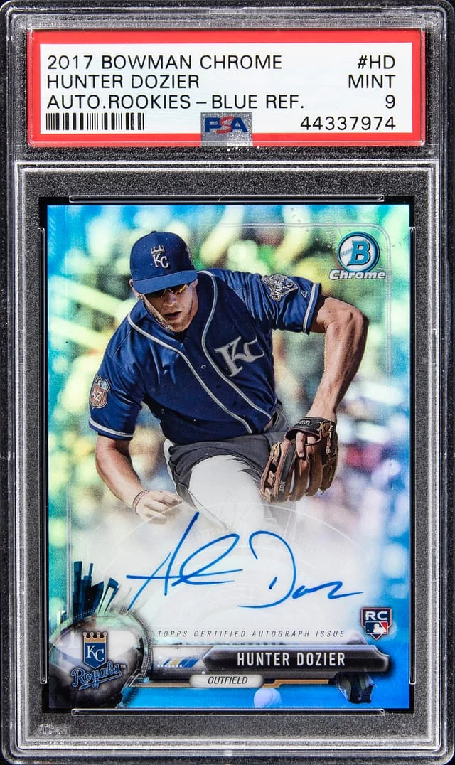 2017 Bowman Chrome Hunter Dozier Autographs Blue Refractor #BCAR-HD card image