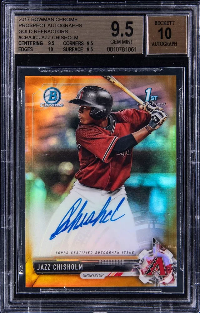 2017 Bowman Chrome Jazz Chisholm Prospect Autographs Blue Refractor #CPAJC card image