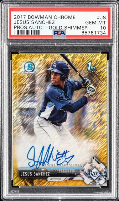 2017 Bowman Chrome Jesus Sanchez Prospect Autographs Gold Shimmer #JS card image