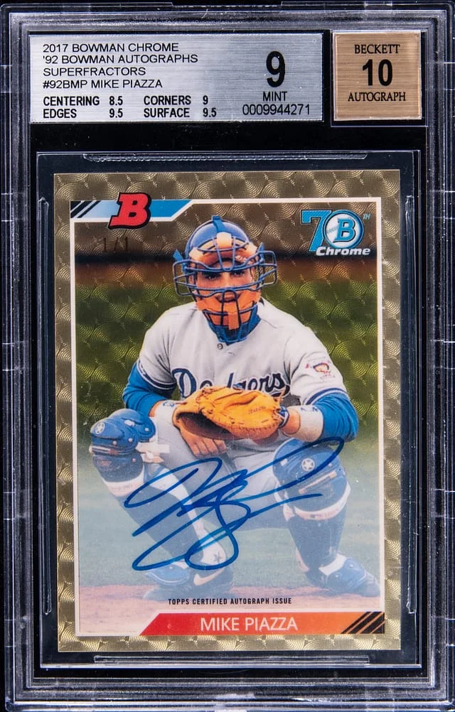 2017 Bowman Chrome Mike Piazza 92 Bowman Autograph Superfractor #928-MP card image