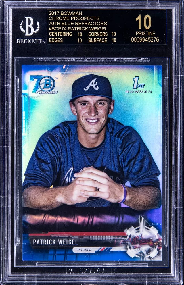 2017 Bowman Chrome Patrick Weigel Prospect 70th Blue Refractors #BCP74 card image