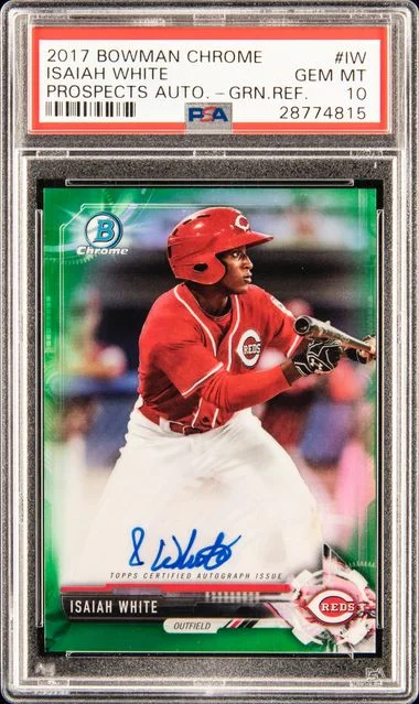 2017 Bowman Chrome Prospect Autographs Green Refractor Iw Isaiah #no-number card image