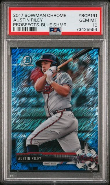 2017 Bowman Chrome Prospects Austin Riley Blue Shimmer Refractor #BCP-161 card image