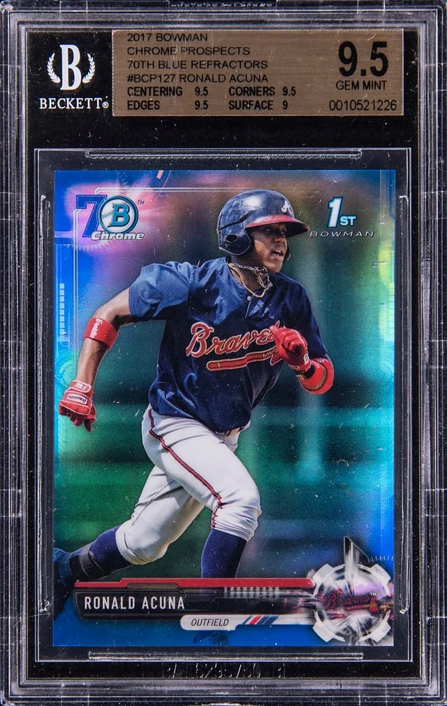 2017 Bowman Chrome Prospects Ronald Acuna Jr. 70th Blue Refractors #BCP127 card image