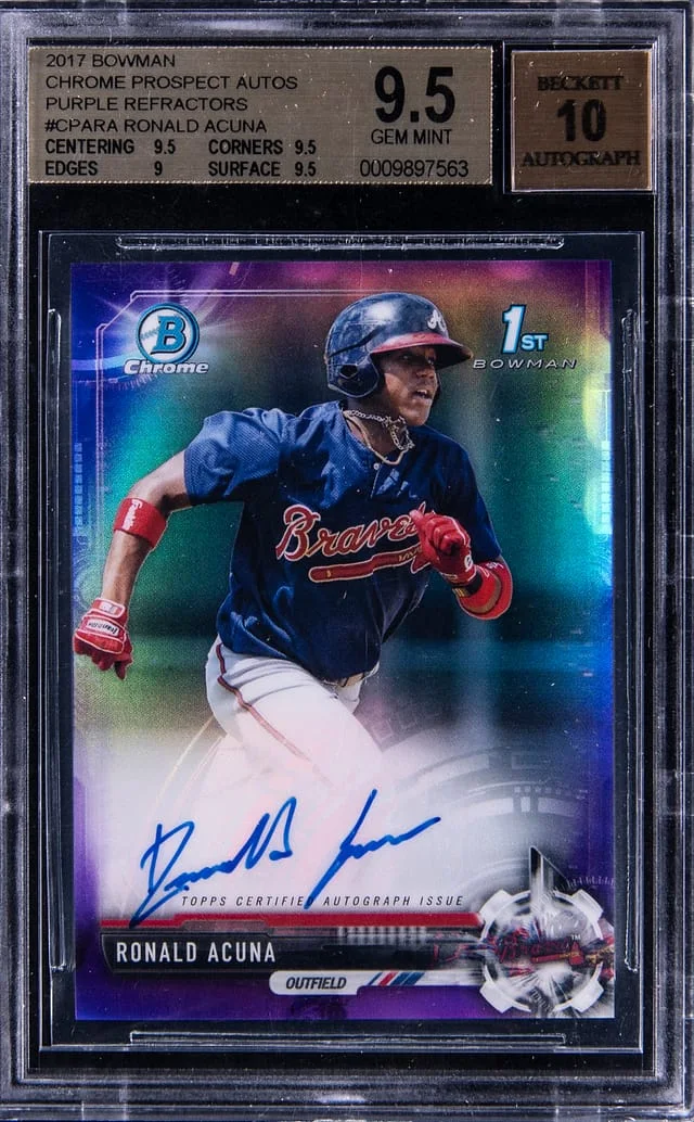 2017 Bowman Chrome Prospects Ronald Acuna Jr. Autographs Purple Refractor #CPA-RA card image