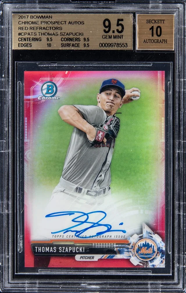 2017 Bowman Chrome Prospects Thomas Szapucki Autographs Red Refractors #CPA-TS card image