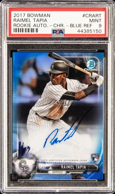 2017 Bowman Chrome Raimel Tapia Autographs Blue Refractor #CRA-RT card image