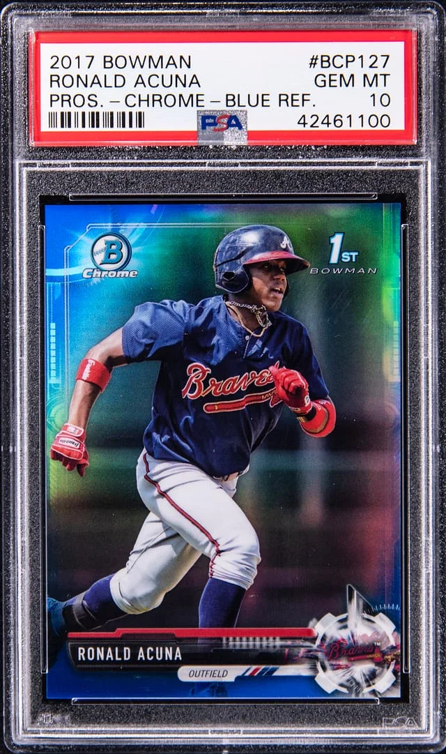 2017 Bowman Chrome Ronald Acuna Jr. Prospect Blue Refractor #BCP127 card image