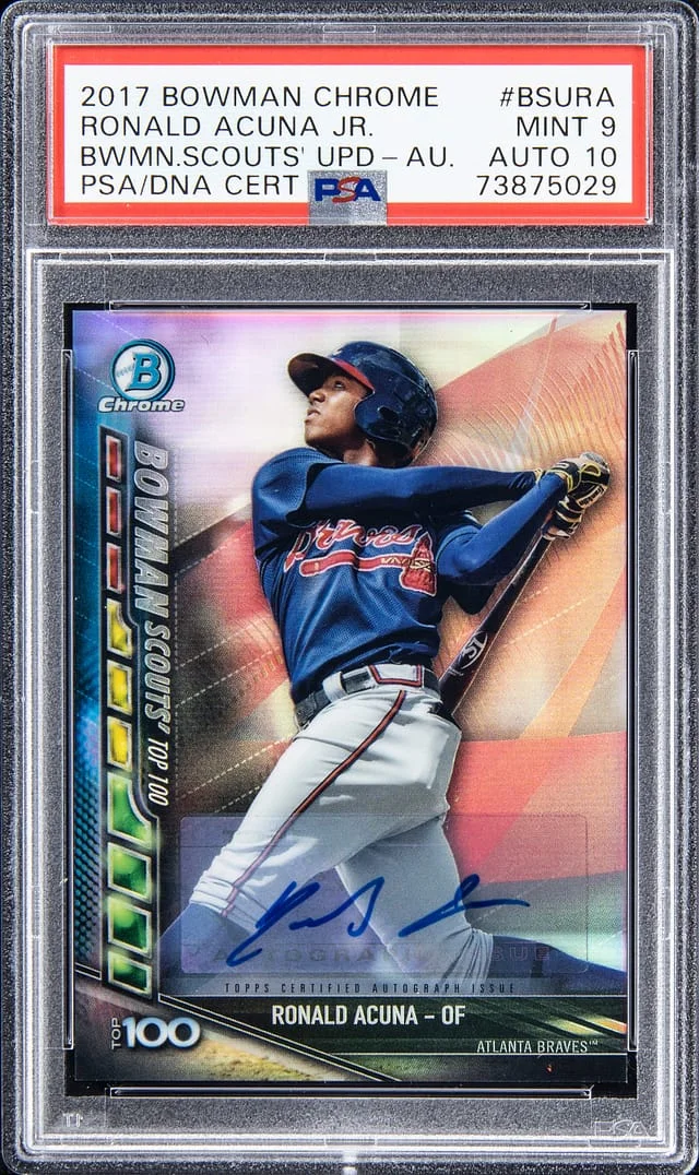 2017 Bowman Chrome Ronald Acuna Jr. Scouts Update Autograph #BSURA card image