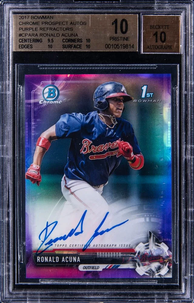 2017 Bowman Chrome Ronald Acuna Jr. Prospect Autographs Red Refractor #CPA-RA card image