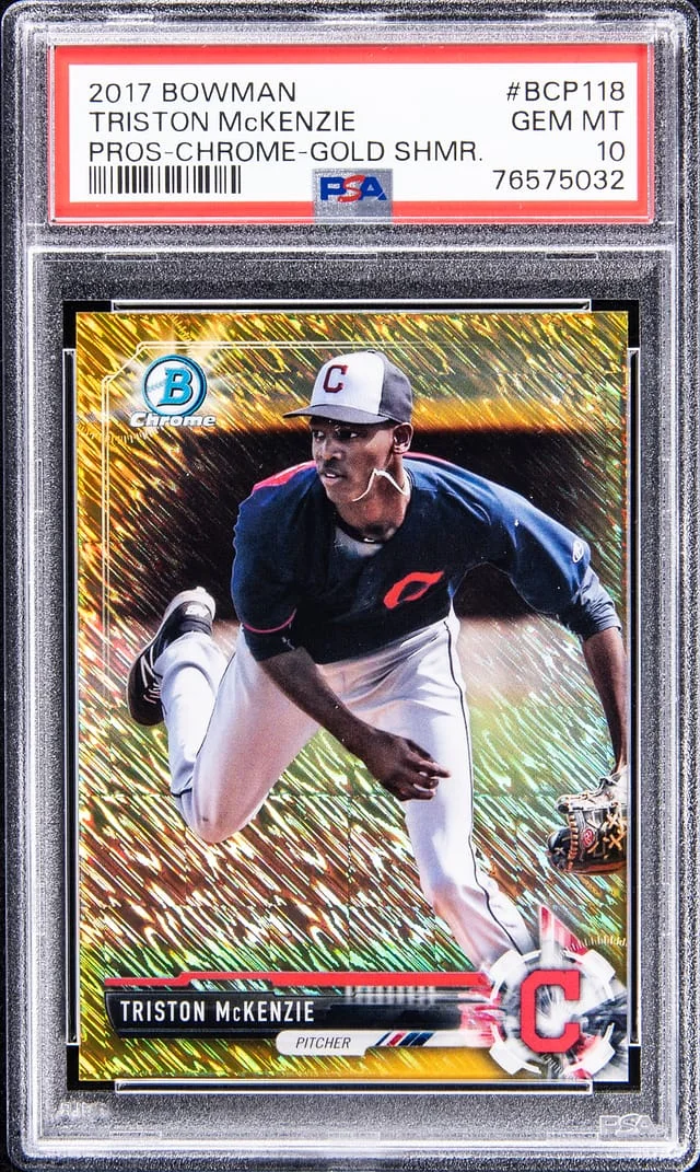 2017 Bowman Chrome Triston McKenzie Prospect Gold Shimmer #BCP118 card image