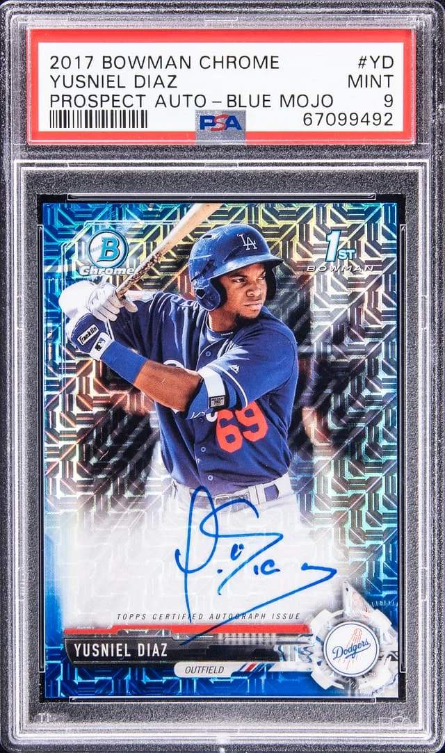 2017 Bowman Chrome Yusniel Diaz Prospect Autograph Blue Mojo #CPA-YD card image