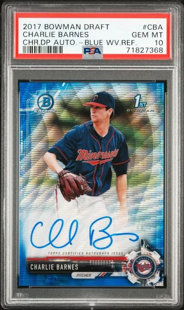 2017 Bowman Draft Charlie Barnes Chrome Draft Picks Autographs Blue Wave Refractor #CBA card image