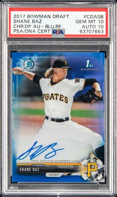 2017 Bowman Draft Chrome Draft Picks Autographs Blue Refractor Cdasb Shane Baz #no-number card image