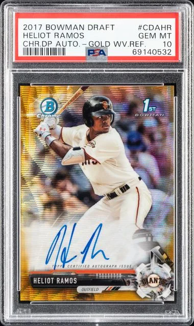 2017 Bowman Draft Heliot Ramos Chrome Draft Picks Autographs Gold Wave Refractor #CDA-HR card image