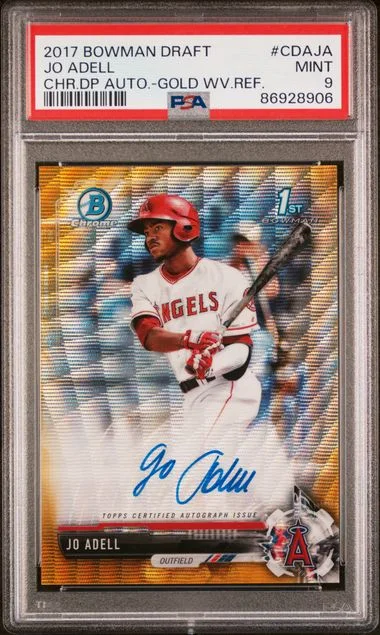 2017 Bowman Draft Jo Adell Chrome Draft Picks Autographs Gold Wave Refractor #CDA-JA card image