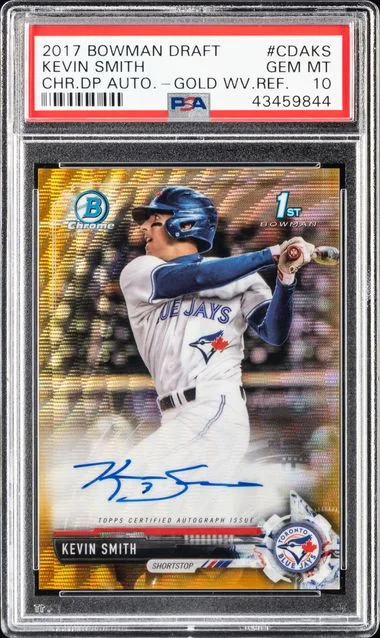2017 Bowman Draft Kevin Smith Chrome Draft Picks Autographs Gold Wave Refractor #CDA-KS card image