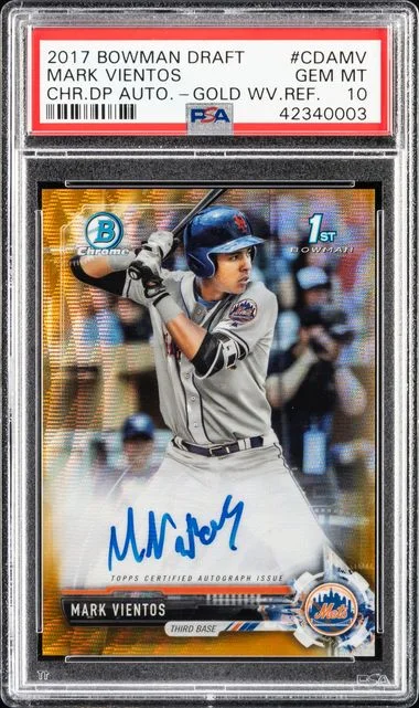 2017 Bowman Draft Mark Vientos Chrome Draft Picks Autographs Gold Wave Refractor #CDAMV card image