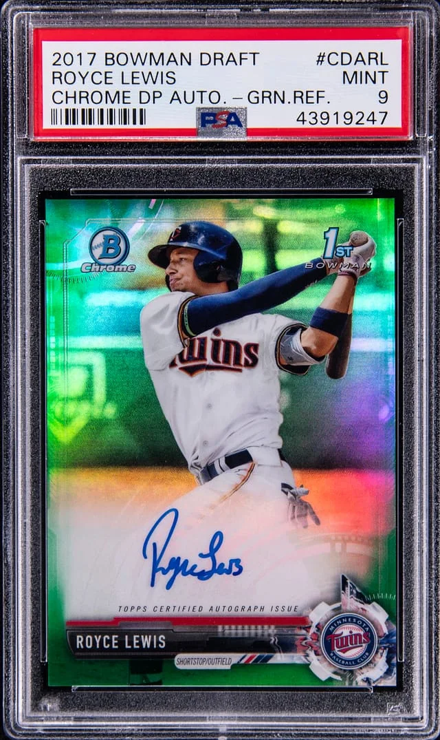 2017 Bowman Draft Royce Lewis Chrome Draftpicks Autograph Green Refractor #CDA-RL card image