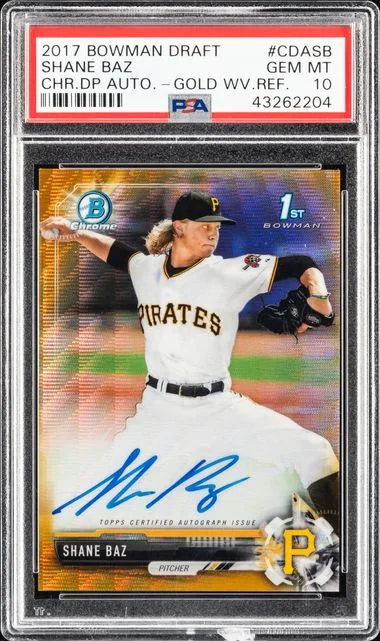 2017 Bowman Draft Shane Baz Chrome Draft Picks Autographs Gold Wave Refractor #CDASB card image