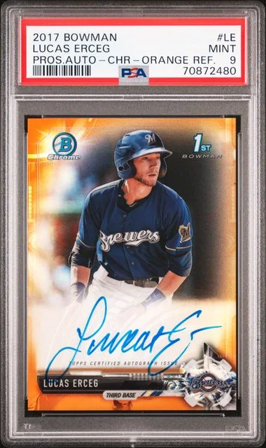 2017 Bowman Lucas Erceg Prospect Autographs Chrome-Orange Refractor #CPA-LE card image