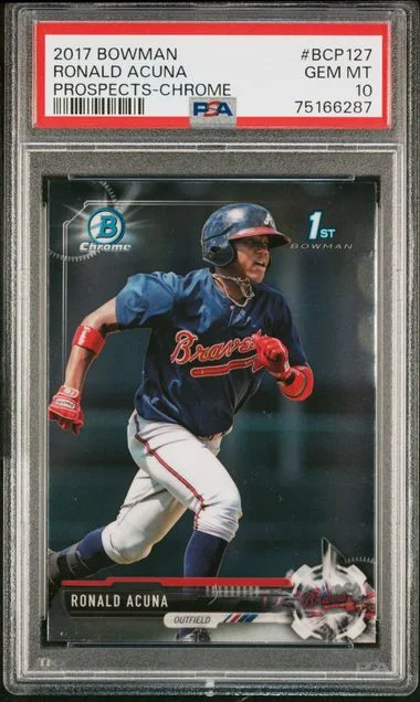 2017 Bowman Ronald Acuna Jr. Prospects Chrome Gold Refractor #BCP-127 card image