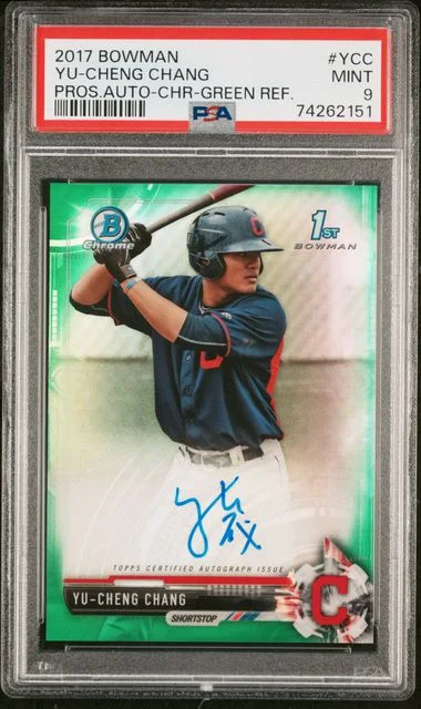 2017 Bowman Yu-Cheng Chang Prospect Autographs Chrome Green Refractor #YCC card image