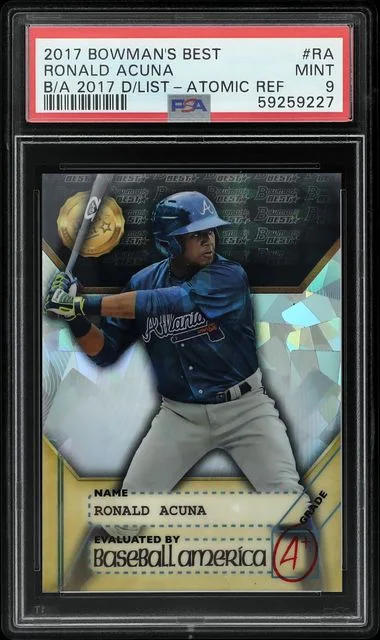 2017 Bowman's Best Dean's List Atomic Refractor Ra Ronald Acuna Baseball America's #2017 card image