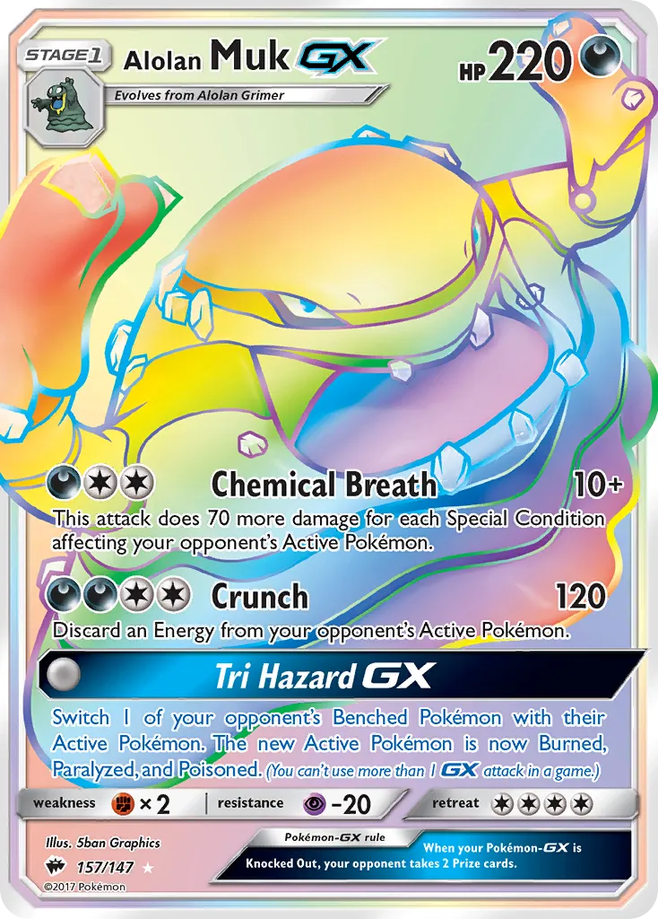 2017 Burning Shadows Alolan Muk-GX #157/147 Rare Rainbow card image