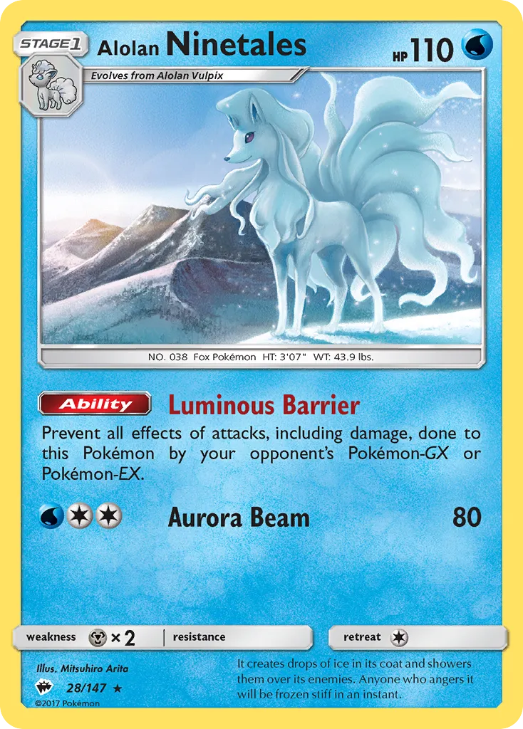2017 Burning Shadows Alolan Ninetales Rare #028/147 Rare card image